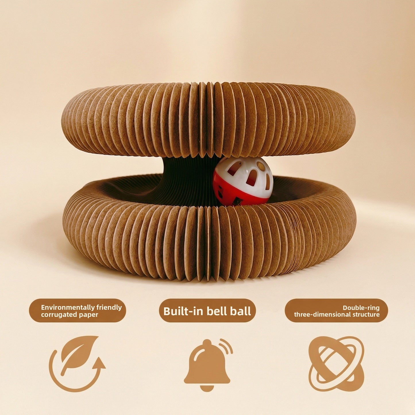 Foldable Corrugated Paper Cat Scratcher with Bells