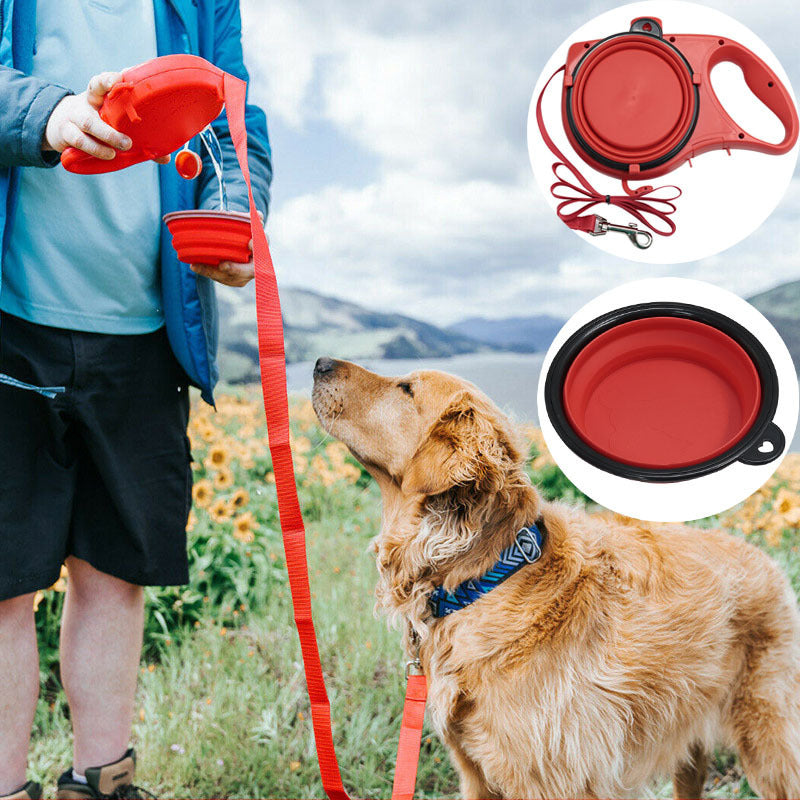 Multifunctional Pet Walking Leash with Water Bottle and Bowl