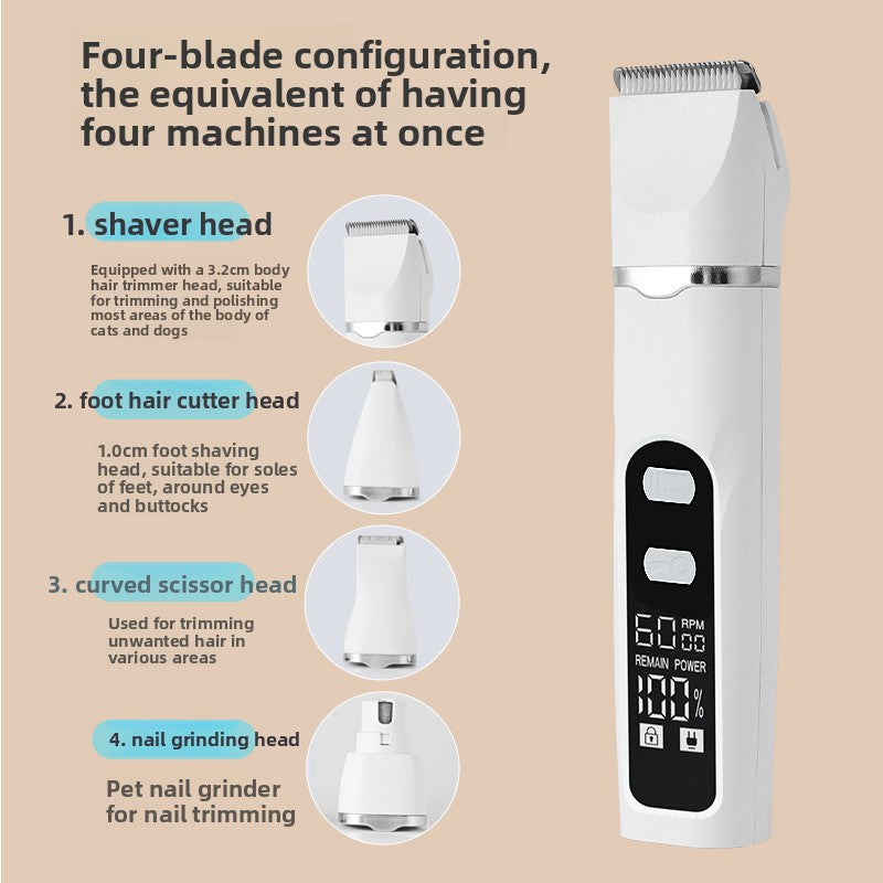 Digital Display Pet Hair Clipper with Nail Grinder