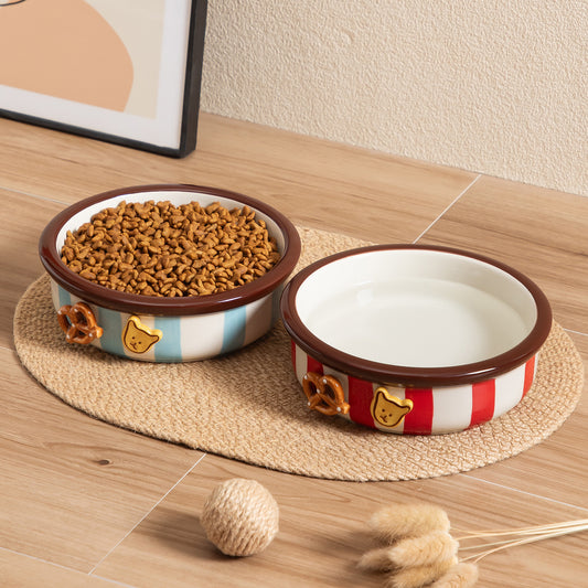 Hand-Painted Ceramic Pet Bowl with Anti-Spill Design