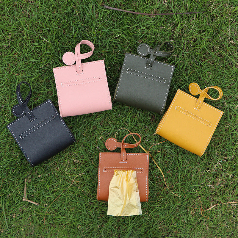 Waterproof Leather Dog Poop Dispenser Storage Bag